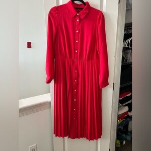 Ann Taylor red shirtdress with pleated skirt, size US6